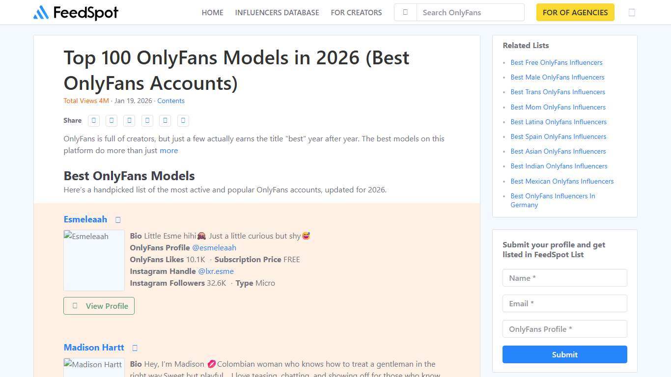 Top 100 OnlyFans Models in 2026 (Best OnlyFans Accounts)